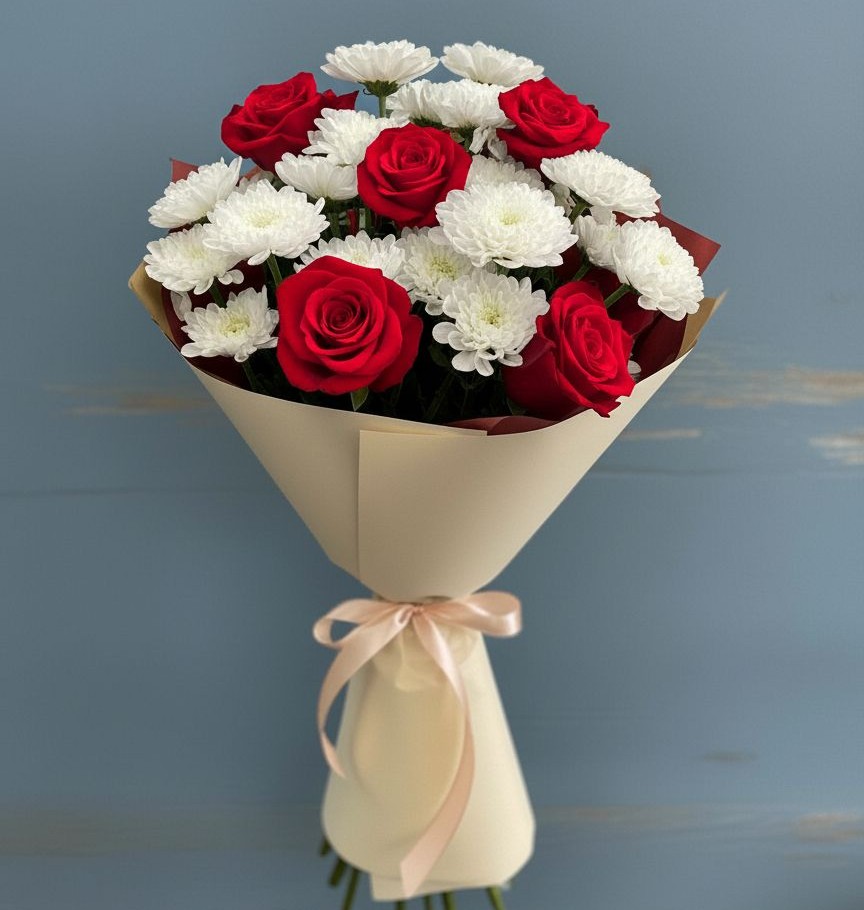 Букет цветов из: Розы и Хризантемы в Кургане