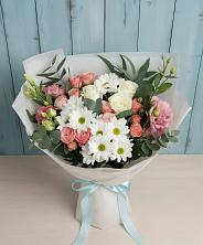 Букет цветов из:  Розы, Лизиантусы и Хризантемы в Кургане