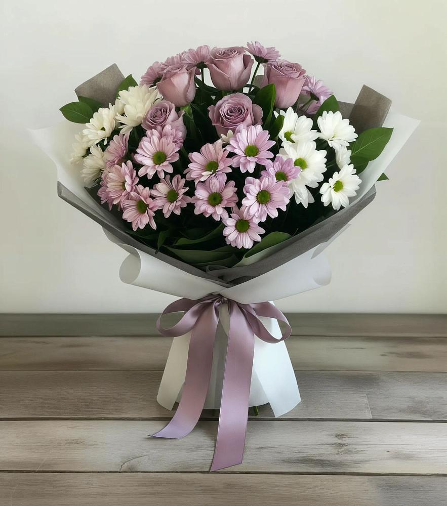 Букет цветов из: Хризантемы и Розы в Кургане