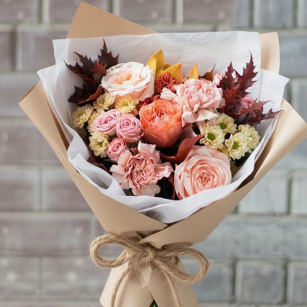 Букет цветов из: Гвоздики, Хризантемы и Розы в Кургане