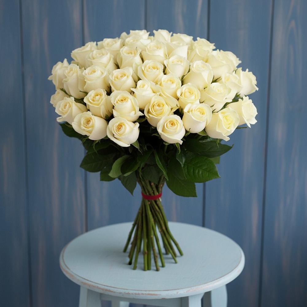 Букет 51 Белая роза Эдлесс Лав в Кургане