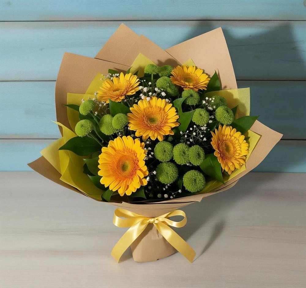 Букет цветов из: Герберы и Хризантемы в Кургане
