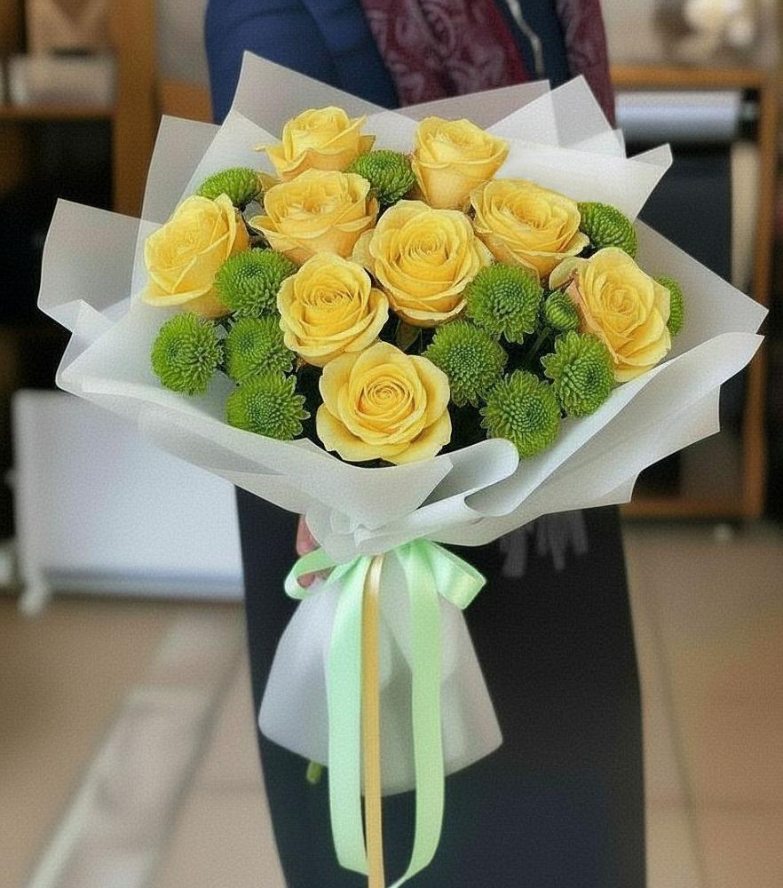 Букет цветов из: Хризантемы и Розы в Кургане