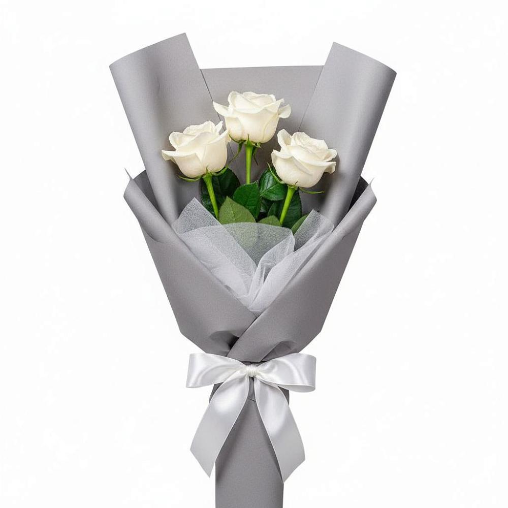 Букет 3 белые розы в Кургане