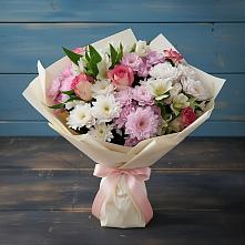 Букет цветов из:  Хризантемы, Альстромерии и Розы в Кургане