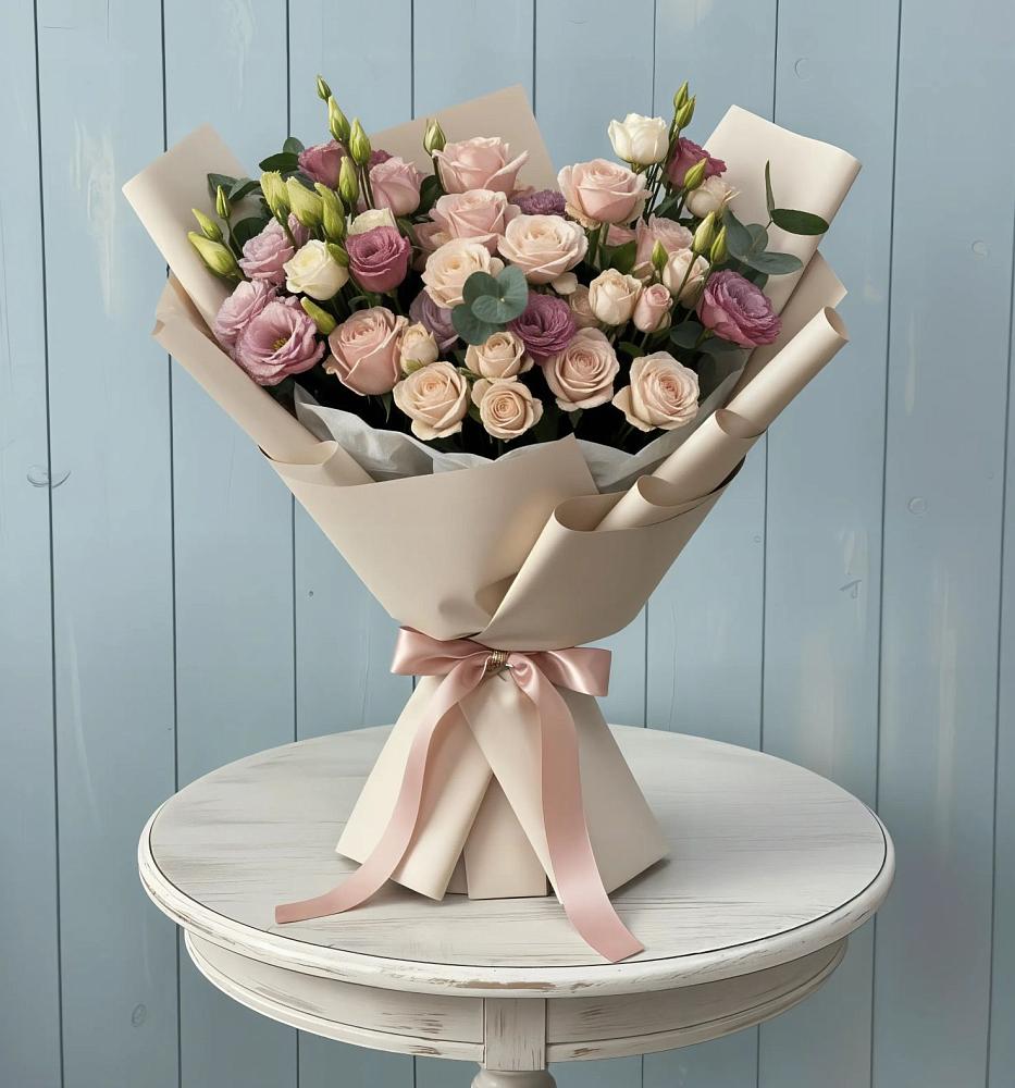 Букет цветов из: Розы и Лизиантусы в Кургане