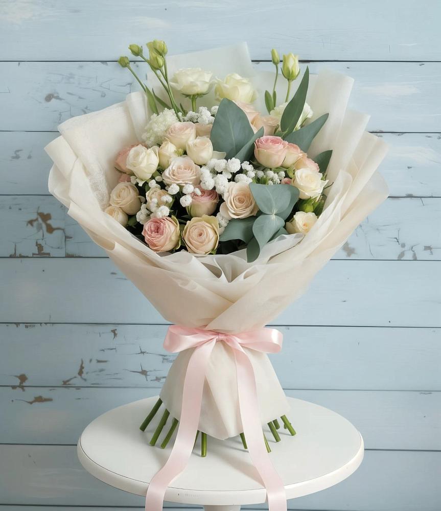 Букет цветов из: Розы и Лизиантусы в Кургане