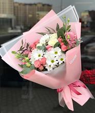 Букет цветов из:  Розы, Лизиантусы и Хризантемы в Кургане