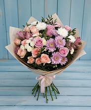 Букет цветов из:  Хризантемы, Розы и Альстромерии в Кургане